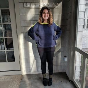 Navy pullover sweater with a pop of neon